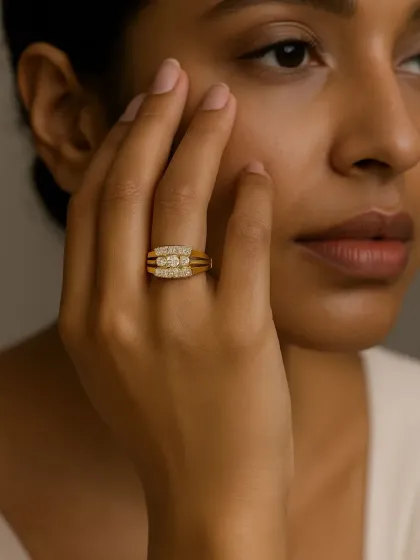 This three-row diamond pavé ring is a design that balances strength, brilliance, and understated charm. It is a piece to be carried with pride.