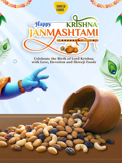 Celebrate the birth of Lord Krishna this Janmashtami with love, devotion, and a handful of my premium nuts and raisins, just like the ones spilling from this pot.