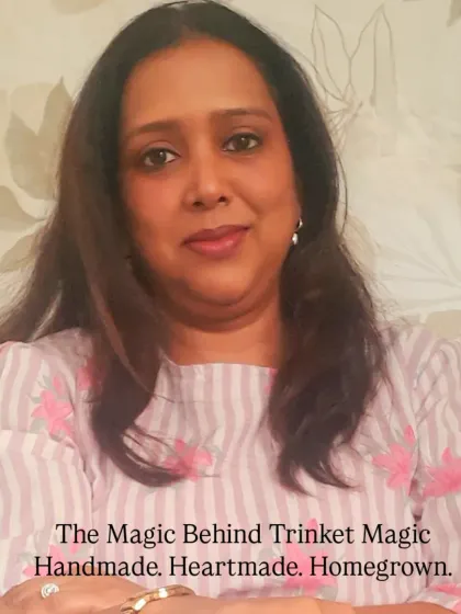This is me, the creator behind Trinketmagic. Every piece you see is imagined, designed, and handcrafted by me. Thank you for supporting my small business and helping me turn my passion into magic for you.