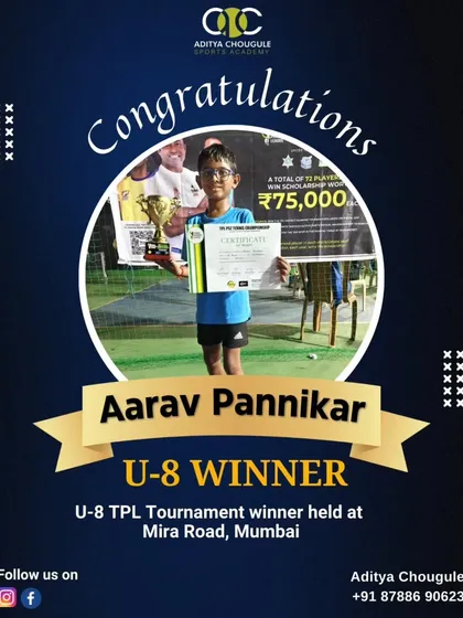 Another week, another winner. We congratulate Aarav Pannikar on his victory in the U-8 TPL Tournament, a proud moment for our tennis academy.