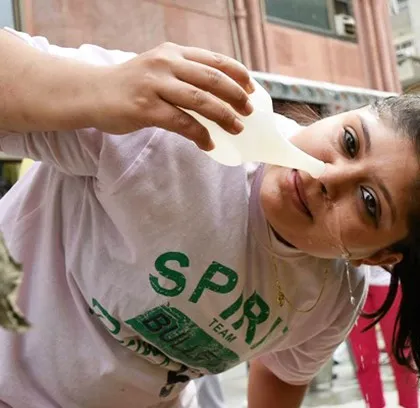 A practitioner performs Jala Neti, using a neti pot to cleanse the nasal passages with saline water. This is one of the foundational techniques taught in our Shat Kriya workshops.