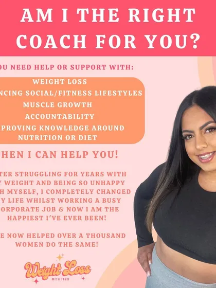 Am I the right coach for you? If you need help with weight loss, accountability, and improving your knowledge around nutrition, then I can help. I've been there and helped over a thousand women do the same.