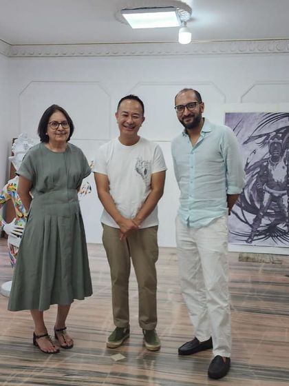 A group photo from the studio visit with Tsherin Sherpa and his team.