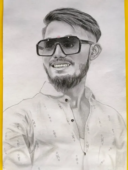 This portrait of a man in sunglasses shows how I handle different textures, from the hair and beard to the reflective lenses.