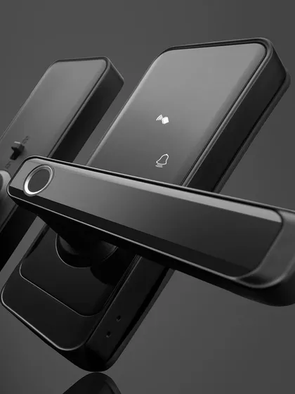 Unlocking potential with dynamic photography. This floating, angled shot of a Phynart smart lock gives it a sense of motion and technology, as if it's assembling itself in mid-air.