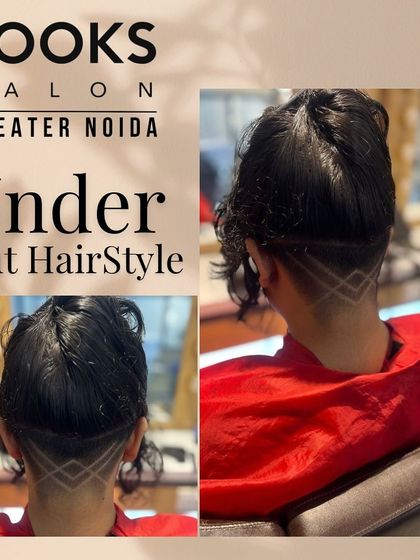 A collage showcasing a creative undercut hairstyle with a geometric pattern. This is a great way to add a hidden detail to your look.