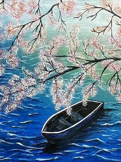 To show my versatility with color, this is a commissioned acrylic painting of cherry blossoms. I work to create serene landscapes that bring a sense of peace and hope into your home.