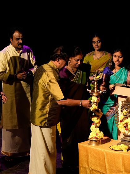 The lamp lighting ceremony at Nrithya Sandhya, with our esteemed guests. An auspicious start to an evening of art and culture.