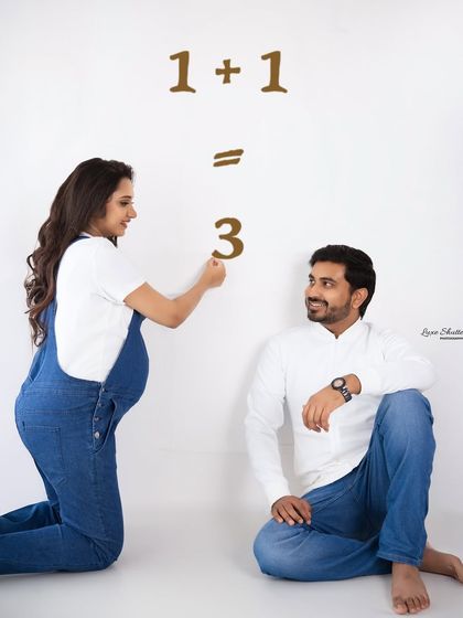 A fun and creative announcement! This "1+1=3" concept is a playful way to share your exciting news and capture the joy of your growing family.