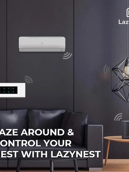 Laze around and control your nest with LazyNest. This graphic illustrates how our touch switches, app, and voice assistants work together to control your lights and AC.