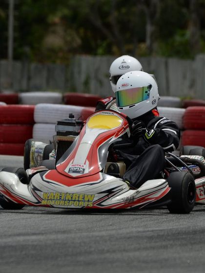 A close-up of two drivers battling for the same piece of tarmac.