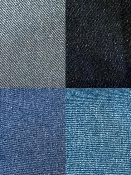 A selection of four "hard" or non-stretch denim fabrics. These traditional materials are known for their durability and the way they break in over time.
