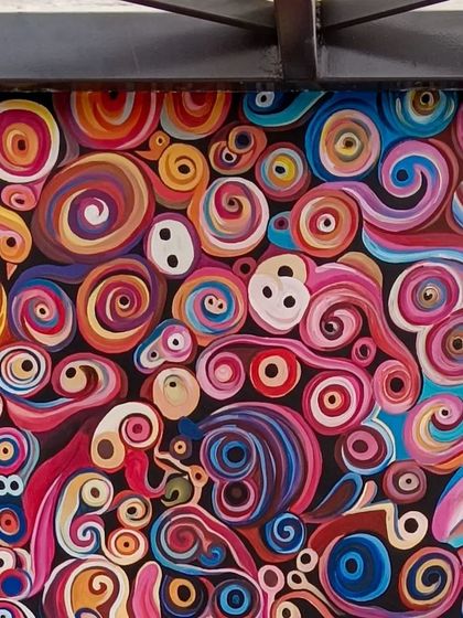 Another close-up of the colorful swirls that make up the Marilyn Monroe portrait.