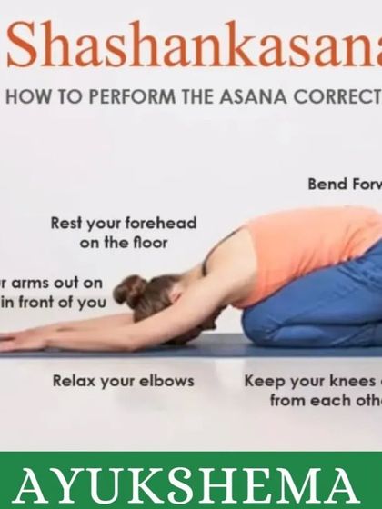 A simple guide on how to correctly perform Shashankasana (Hare Pose), a calming forward bend that helps to relieve stress and stretch the back.