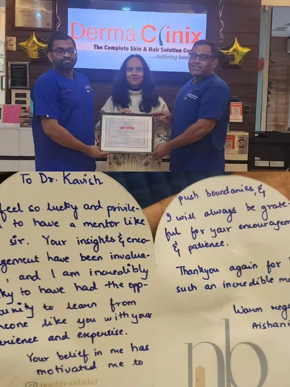 The success of the doctors I mentor is my greatest reward. This heartfelt note from Dr. Aishani after her one-year fellowship is a testament to the supportive and comprehensive learning environment we foster at Dermaclinix.