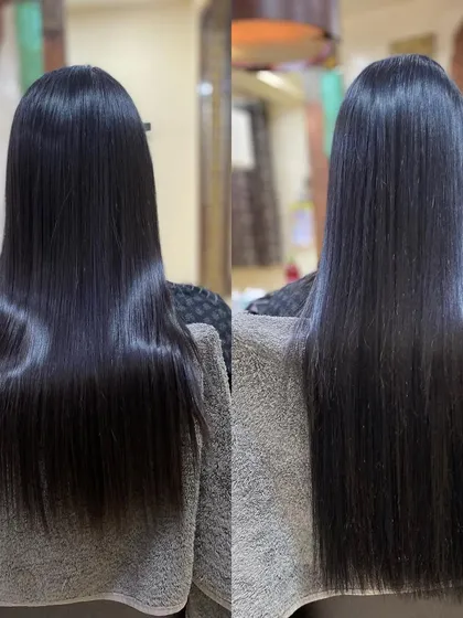 This client received a combination of a Botox hair treatment and permanent keratin extensions for an ultra-smooth, sleek, and healthy appearance.