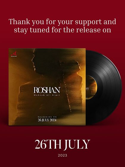 A graphic celebrating the upcoming release of "Roshan" on vinyl. It's a dream to have my music, especially a tribute piece like this, immortalized in such a classic format.
