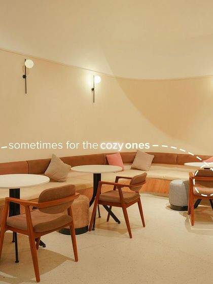 Our cozy, curved banquette seating at the Whitefield cafe is perfect for intimate conversations and relaxing.