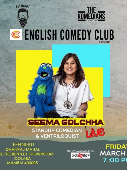 A poster for my performance at the English Comedy Club in Mumbai. These posters show the diverse venues and event organizers I work with.