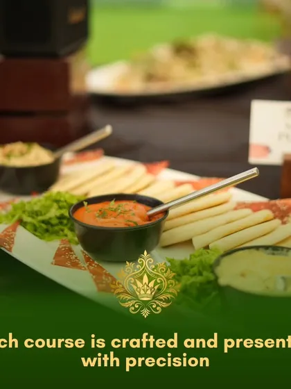 Each course is crafted and presented with precision. This image displays a delicious Mezze Platter with various dips and pita bread, showcasing our diverse international cuisine offerings.