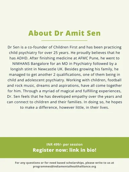 This provides a brief biography of Dr. Amit Sen, a co-founder of Children First. With over 25 years in child psychiatry, his expertise and empathy are foundational to our work.