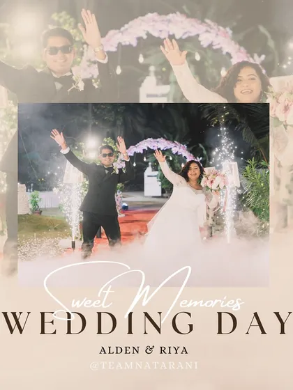 A grand wedding day entrance for Alden and Riya. We choreograph spectacular entries for the bride and groom, complete with special effects like smoke and sparklers to create a truly cinematic moment.