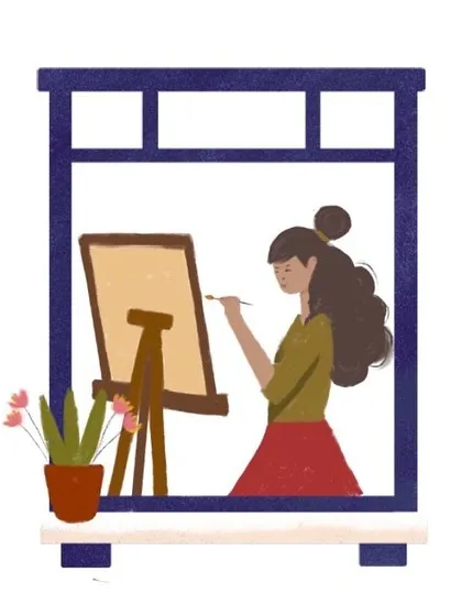 A portrait of an artist at her easel. I love creating illustrations that are about passion and creativity, perfect for a personalized gift for the creator in your life or for your own professional profile.