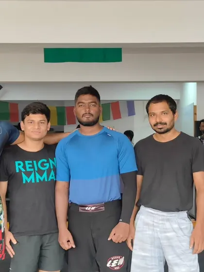 One of the teams, 'Berimbolo Buffoons', ready for our in-house competition. The friendly rivalry makes these events special.