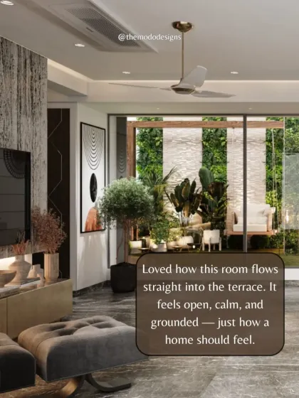 We designed this room to flow straight into the terrace, creating an open, calm, and grounded feeling. It’s an example of how connecting indoor and outdoor spaces can completely transform a home.