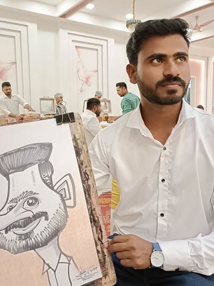 This teacher posed for a cool, thoughtful caricature. It's not always about big smiles; sometimes it's about capturing a mood.