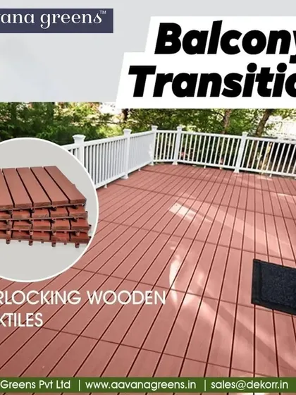This balcony transition was achieved using my interlocking wooden deck tiles. The rich red-brown color of the tiles adds warmth and elegance to the space, creating a clean and durable surface that completely elevates the look of the balcony.