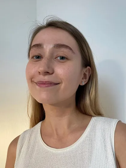 A happy client after her brow service. Our approach is to work with the hair for a long-lasting, natural shape.