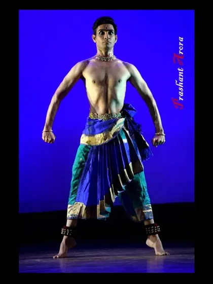 A powerful stance from my piece 'ARDHAMBIKESHA'. The posture and form are fundamental to Kuchipudi, conveying strength and stability before breaking into intricate movement.