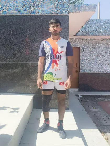 One of our players selected for the Zone 28 Delhi state team. He is wearing the official Delhi jersey, ready to represent the state.