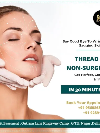 We offer a non-surgical thread lift that can deliver a perfectly contoured and lifted face in just 30 minutes. This treatment is ideal for addressing sagging skin and achieving a more defined, youthful V-shape without invasive surgery.