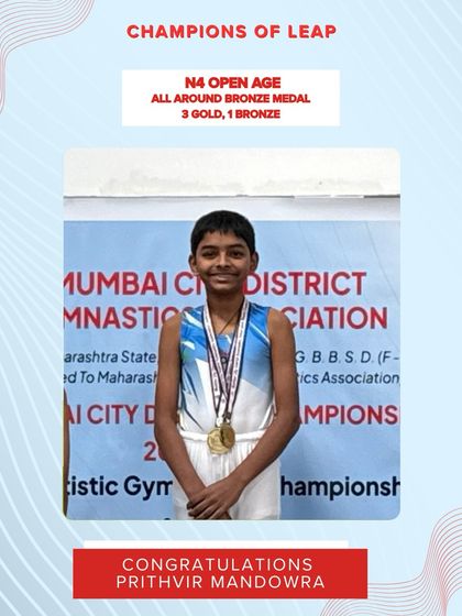 Congratulations to Prithvir Mandowra on winning the N4 Open Age All Around Bronze Medal, along with 3 gold and 1 bronze.