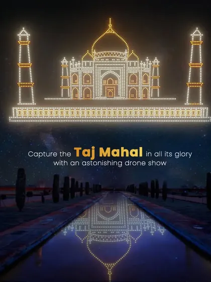 We recreated the magnificent Taj Mahal in the night sky, complete with its reflection, showcasing our ability to render complex architectural wonders with stunning detail and precision. This is aerial art that pays homage to a global icon.