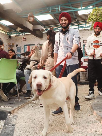 A proud pet parent with his handsome Labrador. Our cafe is a great place to walk in and feel instantly part of the community.