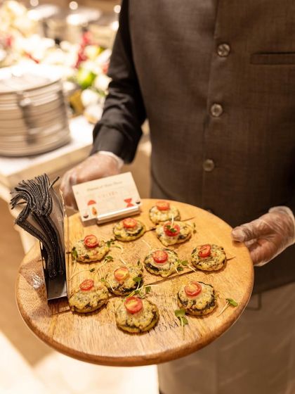 A platter of Mushroom Palak Bruschetta, showcasing how I present even simple bites with an artistic touch.