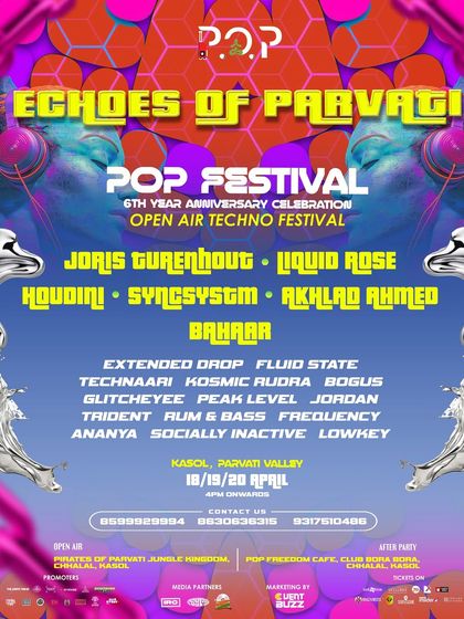 The poster for Echoes of Parvati, an open-air techno festival in the Parvati Valley. These mountain gigs have a special kind of magic.