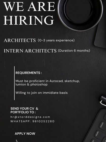 Xtord Designs in Gurgaon is hiring Architects and Interns.