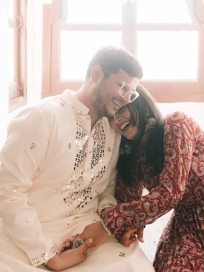 Pre-wedding shoots are about capturing a couple's natural chemistry. This candid shot from Udaipur, with the couple sharing a moment of pure, uninhibited laughter, is what we strive for. It’s not posed; it’s just them, being themselves, and that’s what makes it beautiful.