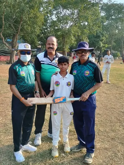 Jagdish Vishvakarma receiving his award for a great all-round performance. We focus on developing players who can contribute with both bat and ball.