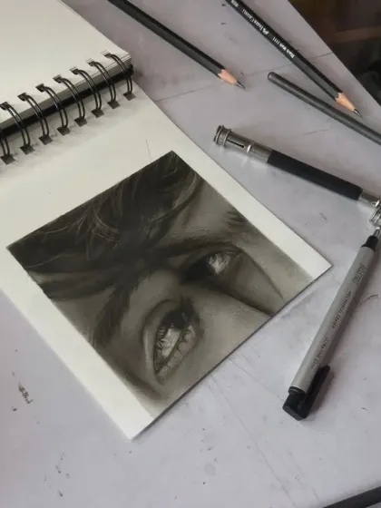 A creative sketch of a couple's eyes, focusing on the intimacy of a shared glance.