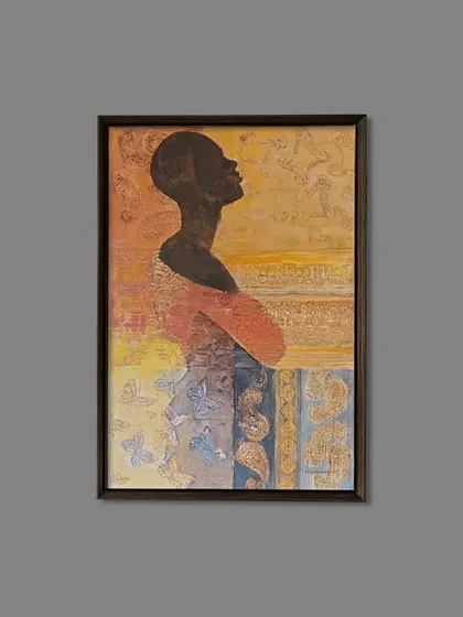 The second piece from the diptych, showcasing the intricate details of the traditional clothing and vibrant colors that are the focus of the artwork.