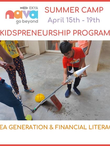 My Kidspreneurship Program focuses on idea generation and financial literacy. Here, a student is seen testing a rocket prototype, learning about innovation and practical application in a fun, hands-on manner.