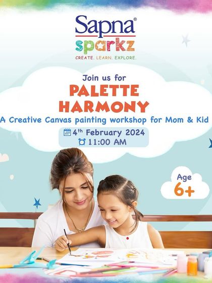 A visually appealing poster for our mom and kid canvas painting workshop. These announcements are key to filling our limited spots and building excitement for upcoming events.