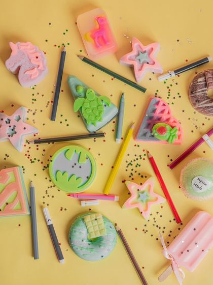 I offer a wide range of kid-friendly soap designs, from superheroes like Batman and Superman to unicorns and stars. They are colorful, fun, and made from natural ingredients, making bath time a treat for children.