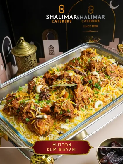 Our Mutton Dum Biryani is a cornerstone of the Iftar feast. This dish features fragrant basmati rice and tender mutton, slow cooked to perfection, embodying the rich culinary heritage we uphold.