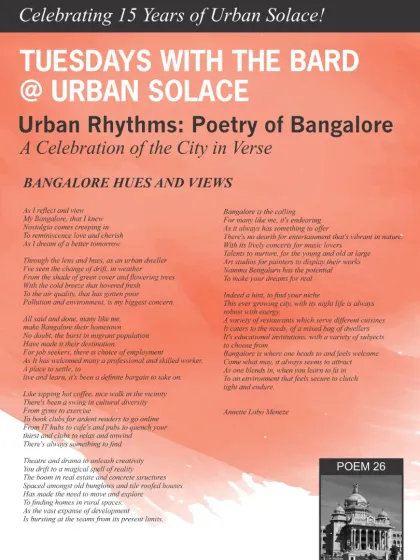 "Bangalore Hues and Views" by Rosette Lobo Monteiro, another gem from our "Poetry of Bangalore" celebration during World Poetry Month.